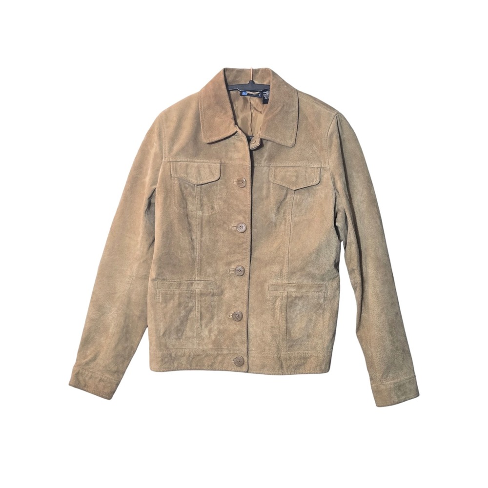 Relativity Women's Tan Genuine Leather Suede Button Front Jacket S Y2K Western